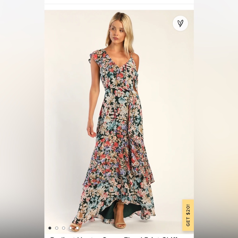 Lulus Radiant Hunter Green Floral Print Maxi Dress